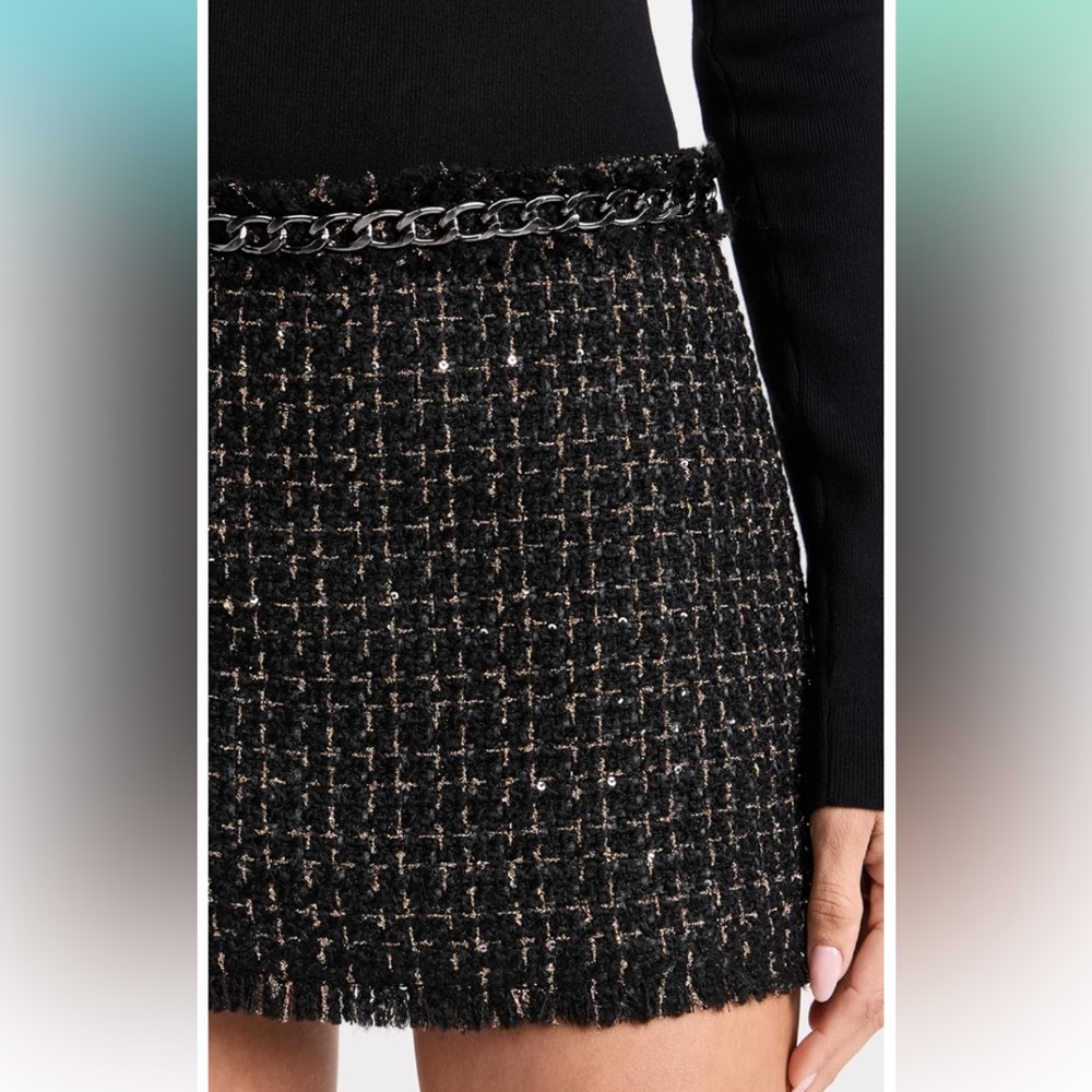 alice + olivia jalen black tweed glitter Chain Miniskirt size 12 - Picture 3 of 14